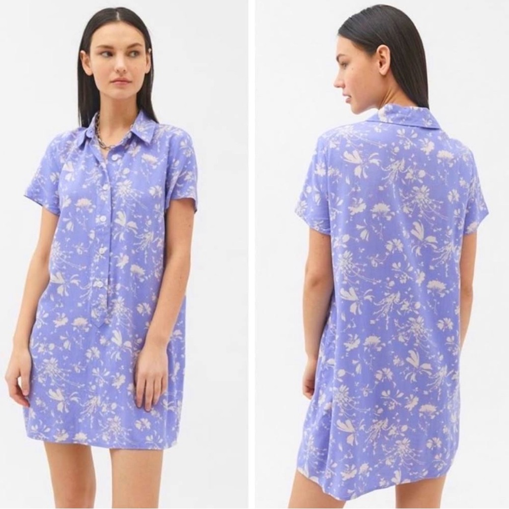 Urban Outfitters Women's Shirt Dress Floral Short Cap Sleeve Collar Size S